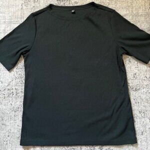 🧡3/15 Uniqlo Ribbed Crew Neck Half Sleeve T-Shirt Dark Green Women's L
